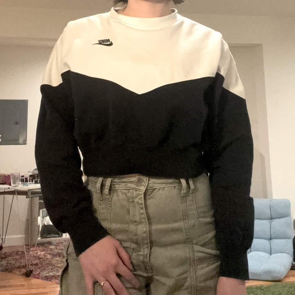Black and White Cropped Nike Sweater